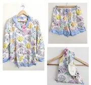 New Peter Alexander Dog Print PJ Shirt Cotton Top & Shorts Pyjama Set Size Large