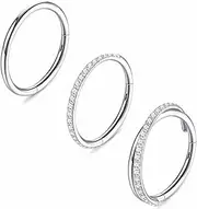 [Kakonia] 3Pcs 18G Nose Rings Hoops Nose Piercing for Women Men Surgical Steel Septum Ring Segment Hinged Clicker Lip Rings Cartlidge Helix Daith Conch Piercing Jewelry 8mm 10mm