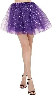 [BALAYSIER] Women's Tulle Skirt Lined 4 Layers Tutu Skirt with Star Sequins High Elasticity Tulle Skirt for Ballet Festivals Carnival