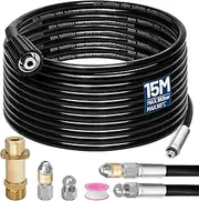 15 m Pipe Cleaning Hose Set, 180 Bar 60 °C, Includes Nozzles Rigid + Rotating, 1 Adapter Compatible with K2 K3 K4 K5 K6 K7 Pressure Washer Universal Pipe Cleaning Set