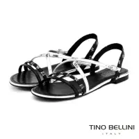 在飛比找momo購物網優惠-【TINO BELLINI 貝里尼】圖騰多色皮革交錯平底涼鞋