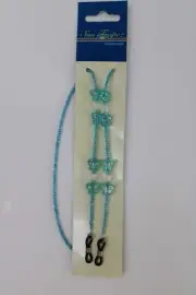 Sun Tropez Beaded Eyeglass Cord Light Blue Butterflies Clear White Bead Trim New