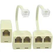 2+1Pack 2Pcs Phone Line Splitter 1 to 2 RJ11 6P4C 1 Male to 2 Females with 5In P