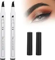 Spendeal Eyebrow Pencil 2 Pcs New 3D Waterproof Microblading Natural Makeup Fine Stroke Pencil, Waterproof Brow Pen with 4 Micro-Fork Tip, Smudgeproof Fine Sketch Long Lasting Pen Women Girls (Black)