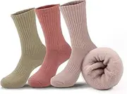 [viiotu] 3 Pairs 95.5% Merino Wool Socks, Crew Moisture Wicking Wool Socks for Women, Thermal Socks for Lady Running Hiking Outdoor