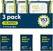 goodwipes Flushable Butt Wipes - Vitamin E & Aloe - Sewer & Septic Safe - Extra Large Adult Wet Wipes For Women & Men - Bathroom Essentials - Cedar, 153 Count (3 Packs + 3 Individually Wrapped)