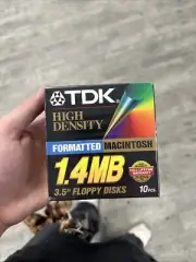 Box 10 TDK High Density 3.5" 1.44 MB Floppy Disk Formatted IBM MF-2HD Macintosh