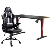 Advwin 140cm Black Gaming Desk RGB LED Light & Ergonomic Gaming Chair Height Adjustable Black Red