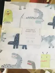 Pottery Barn Maverick Dinosaur Sheet Set Blue Queen Dino TRex Kids 4p New