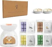 [Pristine] Scented Wax Melts Wax Cubes and Candles Set with Tea Light Wax Warmer + Top 4 Popular Scentsy Soy Wax Melts, Pumpkin, Lavender, Cilantro, Coconut | Come with FREE 1 Wax Burner and 2 Tealights