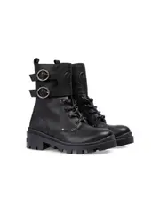[Gucci Kids] Double G-embossed leather boots 31 Black
