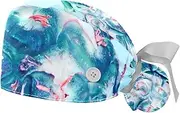 [WOSHJIUK] Working Hat 2 Pack Scrub Caps for Women,Watercolor Pineapple Fruit,Tie Back Cap Adjustable Scrub Hat