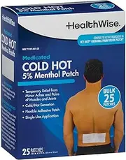 [HealthWise] Cold Hot Medicated Menthol Patch | 5% Menthol | Back and Large Areas | 7.87” x 3.93” | 25-Count | Paraben-Free | Soothes Minor Aches and Pains