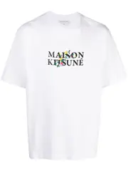[Maison KitsunÉ] Maison KitsunÉ-T-Shirt Girocollo In Cotone Con Ricamo Fiori-Uomo L