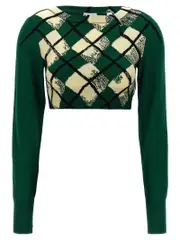 [Burberry] Burberry-Argyle Pattern Sweater Maglioni Verde-Donna M Green