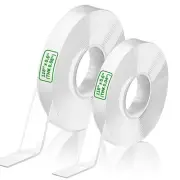 Double Sided Tape Heavy Duty, (2 Rolls, Total 19.6 FT) Clear Removable Wall S...