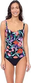 [Profile by Gottex] Women's Marguerite D Cup Crisscross Detail Tankini —Built in Bra & Adjustable Straps Swimwear Top