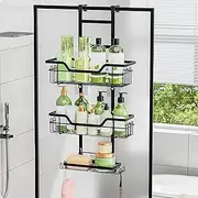 3 Tier Over The Door Shower Caddy Hanging Shower Shelf with Soap Holder, Bathroom Hanging Shower Caddy Over The Door Hanging Shower Basket with 4 Hooks, Toiletries Organizer for Bathroom Storage