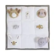 NoJo Play Mat 3D Animals Crinkle Plush Tummy Time Playful Pals White Tan Gray