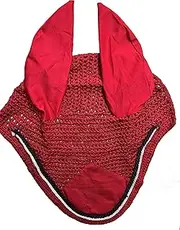 Spire Horse Soft Crochet Fly Veil Breathable Cotton Ear Net Hood Horse fly Control Masks Protector Bonnets (Cob, Red/Black-White)