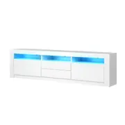 Oikiture TV Cabinet Entertainment Unit Stand RGB LED Gloss Furniture White 180CM
