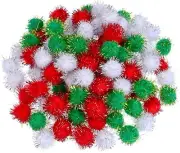 Christmas Pom Poms Glitter Small Mini Pom Poms for Arts Crafts DIY Green White