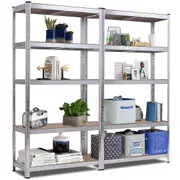 Costway 2PCS 1.8M 5-Tier Garage Metal Shelving Warehouse Rack w/Adjustable Shelves & Large Storage