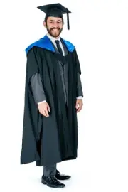 University Graduation Gown Set Masters DARK BLUE Hood Mortarboard Academic Dress