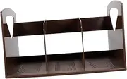 PRETYZOOM Creative Portable Bookshelf for Home Office Large Capacity Three Lattice Design Practical Storage for School and Desktop Use Coffee Color