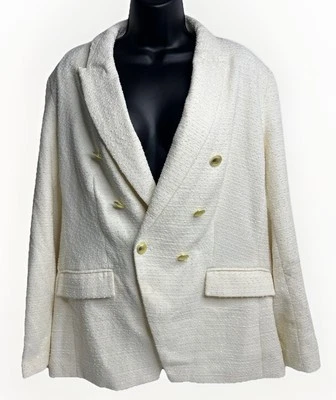 Nine West Size Large Double-Breasted Blazer Coat Ivory Gold Button Sport~NWT