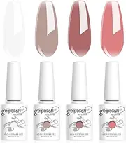 [Vishine] Gel Nail Polish Kit 4pcs Jelly translucent Milky White Pink Rose Nude Soak Off Nail Polish Set New Starter Nail Art Manicure Gift Set