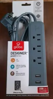 NIP Globe Designer Power Series Space Plug 6ft/USB Fast Charging/ 300 Joules
