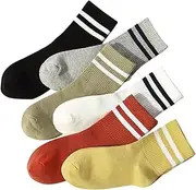 [YUWEIGIFT] 6 Pairs Cotton Colorful Retro Thin Striped Socks for Men & Women，Women Crew Socks，All Season Socks for Women