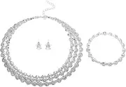 [Veemoon] 3 Pcs Bride Necklace Jewelry Earrings Formal Necklaces for Women Crystal Bride Choker Necklace Wedding Necklaces for Brides Carnival Necklace Bridal Rhinestones Silver