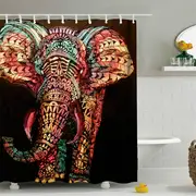 Catzon 3D Printing Elephant Shower Curtain Bathroom Decor with 12 Hooks-2