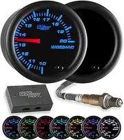 GlowShift Tinted 7 Color Needle Wideband Air/Fuel Ratio AFR Gauge - Includes Oxygen Sensor, Data Logging Output & Weld-in Bung - Black Dial - Smoked Lens - 2-1/16" 52mm