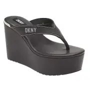 DKNY Women's Trina Platform Wedge Thong Sandals Black Size 7
