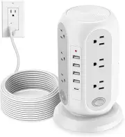 Jaspertronics™ Power Strip Tower Surge Protector w/ 12 outlets & 5 USB Ports
