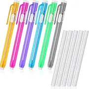 Molain 12 Pcs Erasers Pen-Style Set, Durable 6 Retractable Click Eraser Pen Shell + 6 Eraser, Good Cleaning Effect Erasers for Kids Students Artist Painting Writing, Home School Office Supplies