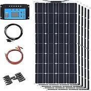 5Pcs Bifacial 100W Monocrystalline Solar Panels,18V Monocrystalline Module Solar Panels Equipped with 30A Solar Charging Controller for Shed Farm Yard Hut Field