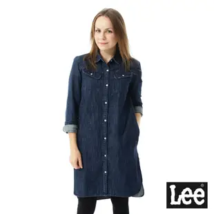 Lee 牛仔襯衫修身長版設計 女 藍 Modern 1603153CG