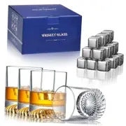 Whiskey Glasses,4 Old Fashioned Glasses Set with 16 Stainless Steel Set of 4