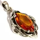 925 Solid Sterling Silver Faceted Honey Baltic Amber Marquise Gorgeous Pendant