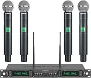 Phenyx Pro Wireless Microphone System, 4-Channel UHF Wireless Mic, Fixed Frequency Metal Cordless Mic with 4 Handheld Dynamic Microphones, 260ft Range, Microphone for Singing,Church,DJ (PTU-5000A)