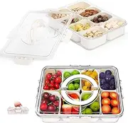 Divided Serving Tray with Lid and Handle, Snack Tray, Snack Platters Organizer, Snackle Box, Snack Fruit Tray with 8 Compartments, Suitable for Snack Boxes for Food, Fruits, Candies, Nuts and Spices.