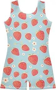 [FRODOTGV] Red Strawberries Flowers Leotards for Girls Gymnastics Soft Tumbling Outfit for Training, Yoga, Tumbling
