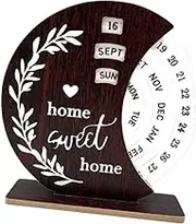 WeiLaiKeQi Wooden Disc Yearly Calendar with Manual Rotation for Office Restaurant Use, Moon