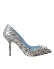 Dolce&Gabbana Bellucci Women Silver Pumps Leather Skin Pattern Heel Shoes EUR 40