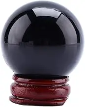Fdit Black Quartz Glass Sphere Delicate Ornament with Stand Feng Shui Decor for Home Office