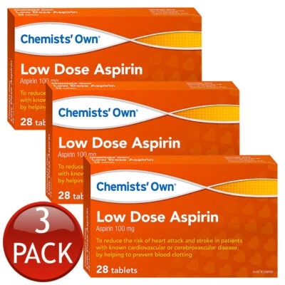 3 x Chemists' Own Low Dose Aspirin Inhibits Blood Clot Enteric Coated 28 Tabs
